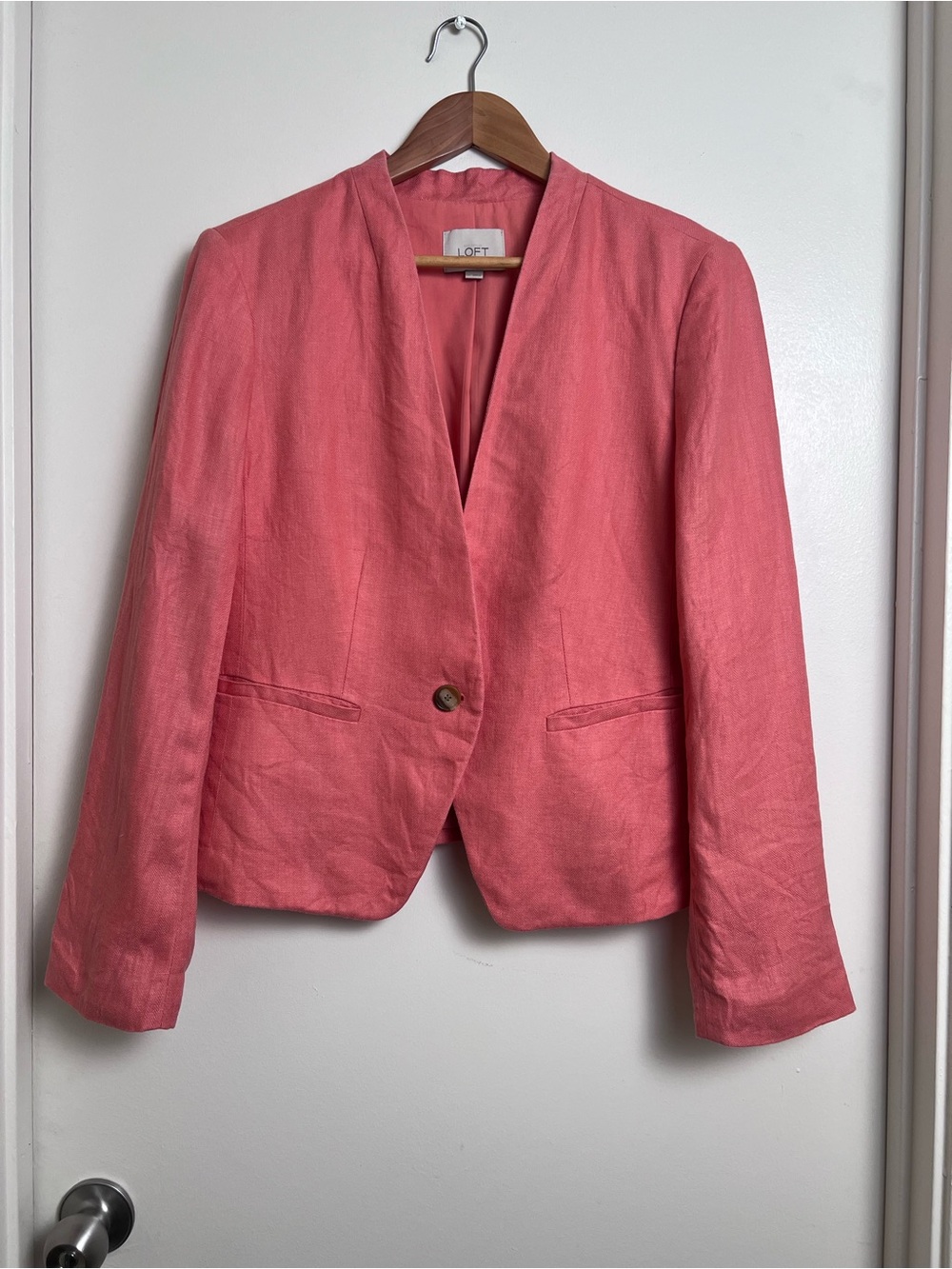 LOFT Coral Pink 100% Linen Blazer Size 12 Single Button Jacket